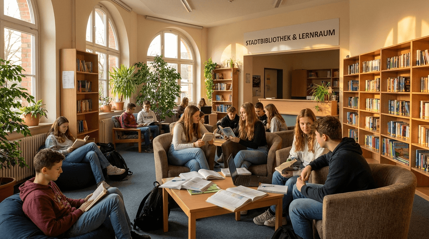 Schülerinnen und Schüler in der Schulbibliothek